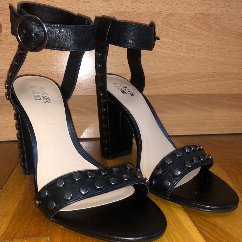 Bleecker & Bond Black Studded Carmen Sandal Heels